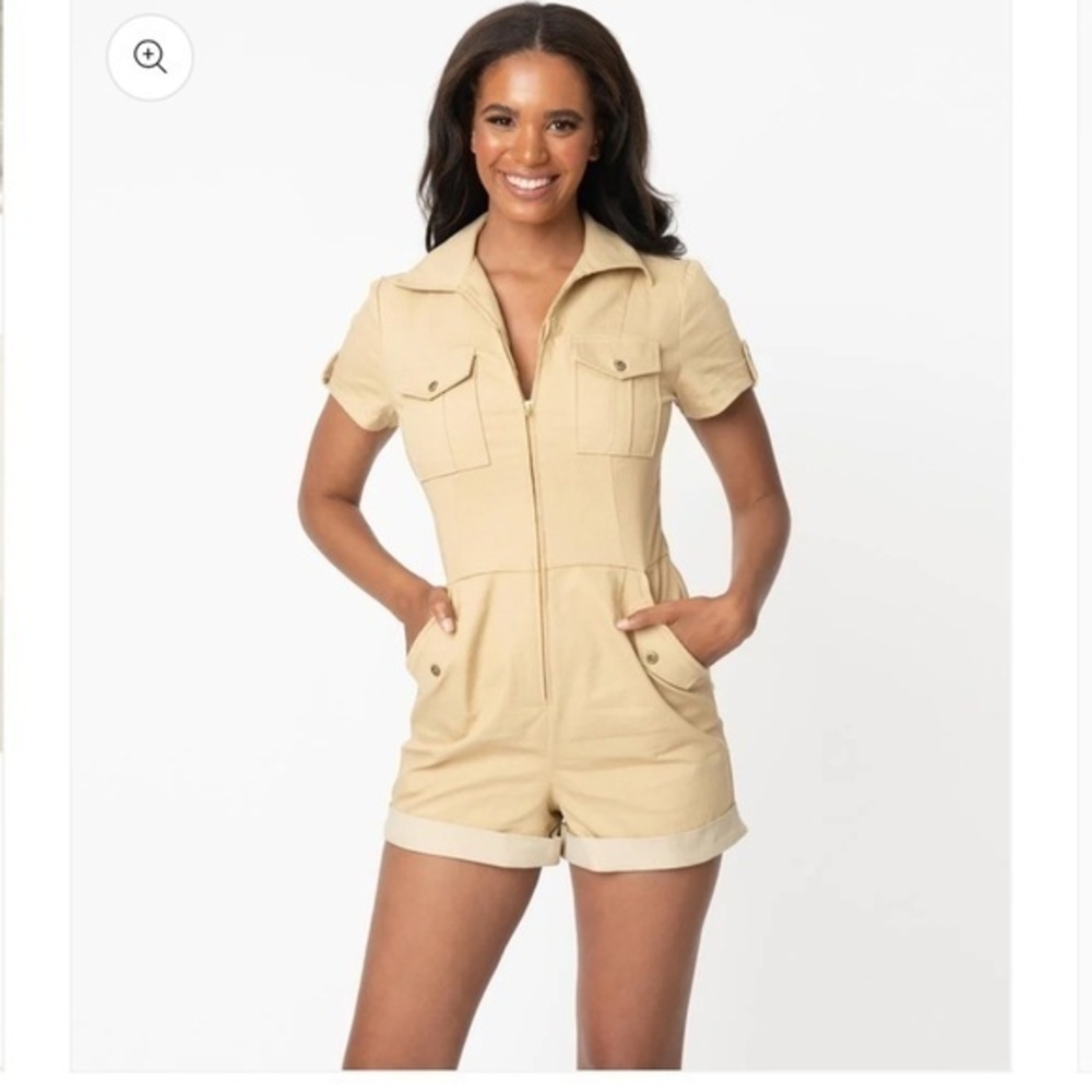Jaws Unique front zip up pockets Vintage X Jaws 1950s Style Khaki Tan Mia Romper